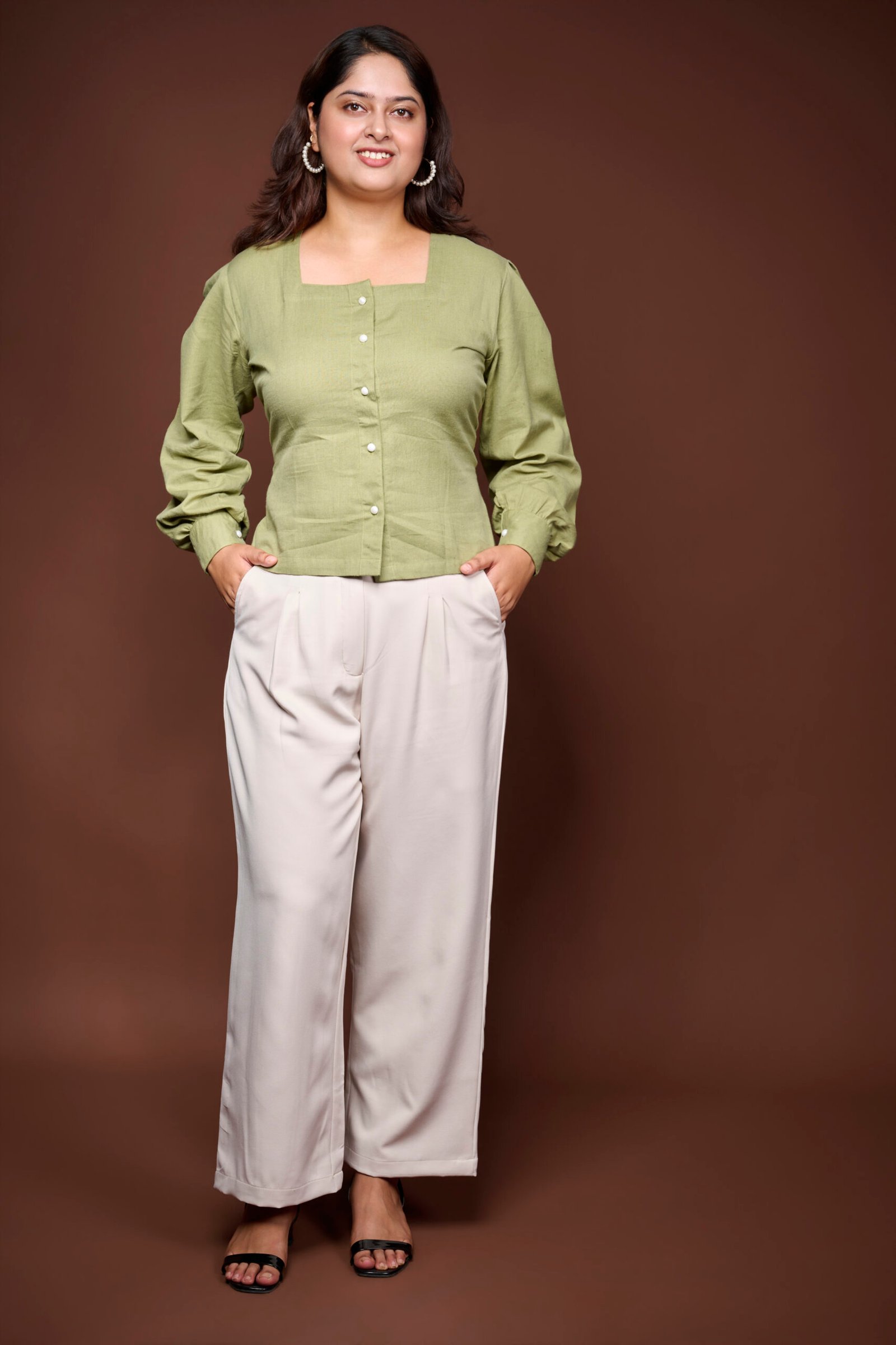 Studio fashion lookbook portrait.